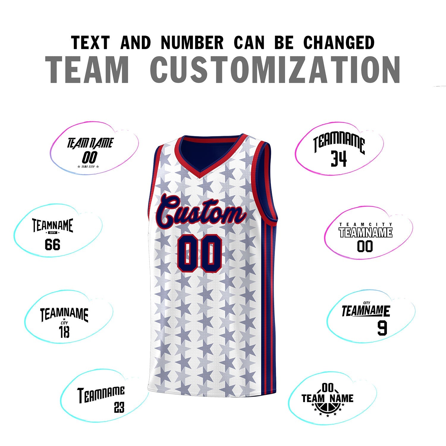 Custom White Navy Star Graffiti Pattern Sets Sports Uniform Basketball Jersey