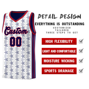 Custom White Navy Star Graffiti Pattern Sets Sports Uniform Basketball Jersey