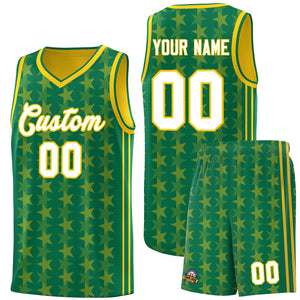 Custom Kelly Green Gold Star Graffiti Pattern Sets Sports Uniform Basketball Jersey