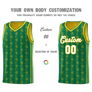 Custom Kelly Green Gold Star Graffiti Pattern Sets Sports Uniform Basketball Jersey