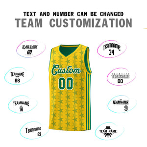 Custom Gold Kelly Green Star Graffiti Pattern Sets Sports Uniform Basketball Jersey