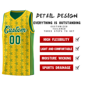 Custom Gold Kelly Green Star Graffiti Pattern Sets Sports Uniform Basketball Jersey