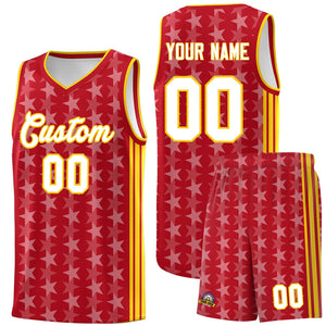 Custom Red White Star Graffiti Pattern Sets Sports Uniform Basketball Jersey