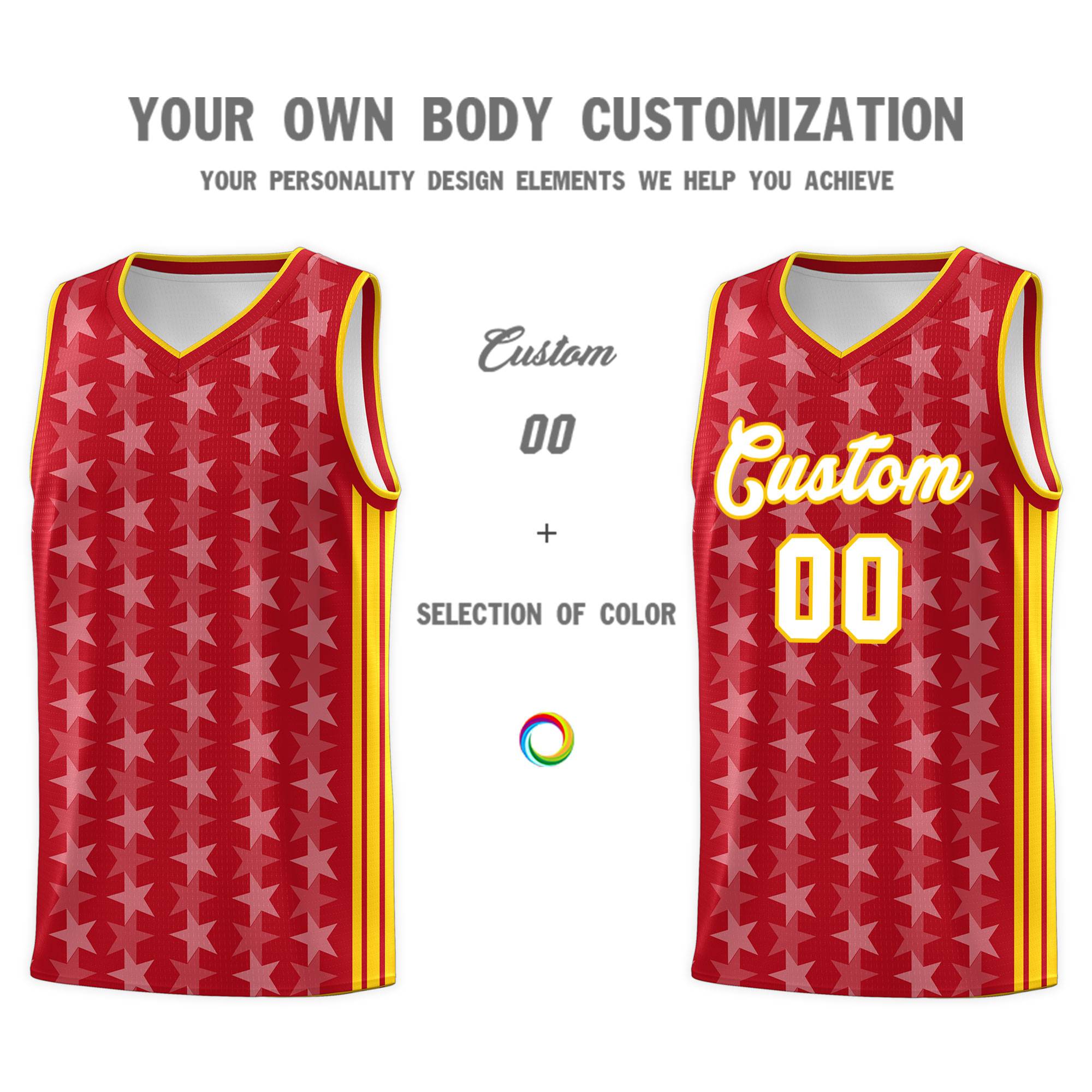 Custom Red White Star Graffiti Pattern Sets Sports Uniform Basketball Jersey