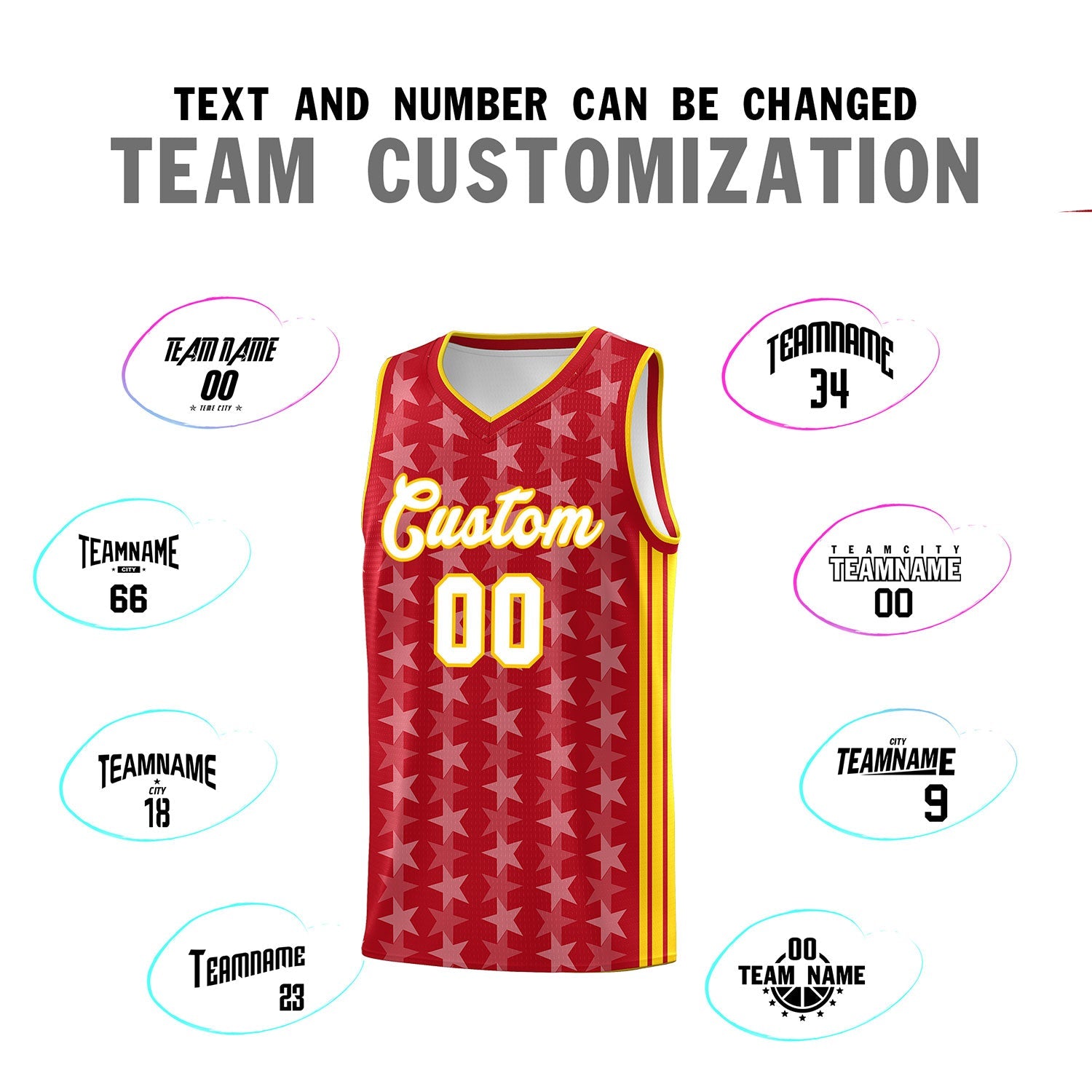 Custom Red White Star Graffiti Pattern Sets Sports Uniform Basketball Jersey