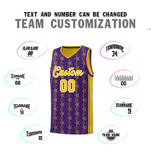 Custom Purple Gold Star Graffiti Pattern Sets Sports Uniform Basketball Jersey