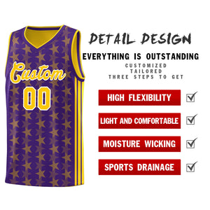 Custom Purple Gold Star Graffiti Pattern Sets Sports Uniform Basketball Jersey