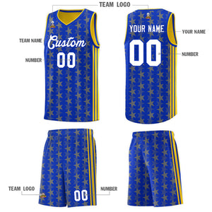 Custom Royal Gold Star Graffiti Pattern Sets Sports Uniform Basketball Jersey