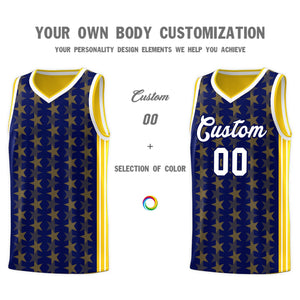 Custom Navy Gold Star Graffiti Pattern Sets Sports Uniform Basketball Jersey