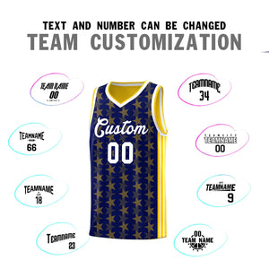 Custom Navy Gold Star Graffiti Pattern Sets Sports Uniform Basketball Jersey