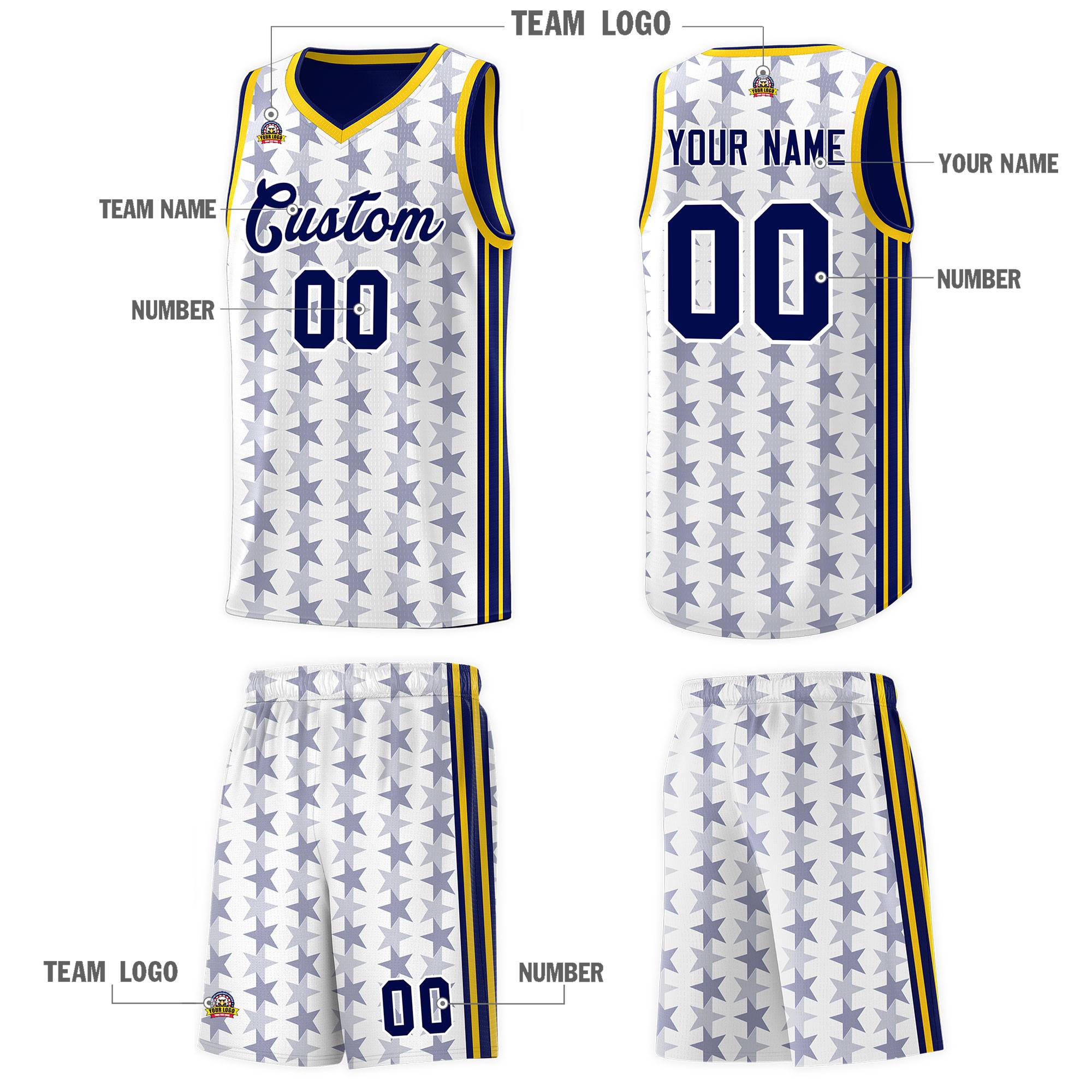 Custom White Navy Star Graffiti Pattern Sets Sports Uniform Basketball Jersey