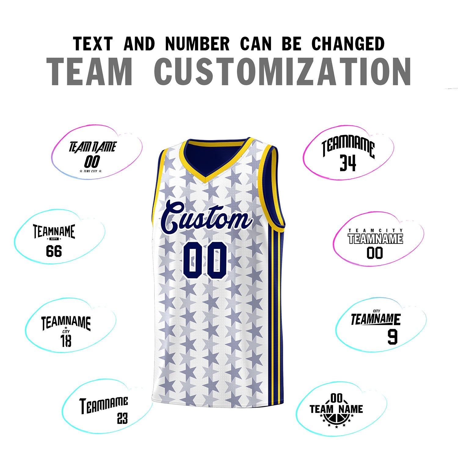 Custom White Navy Star Graffiti Pattern Sets Sports Uniform Basketball Jersey