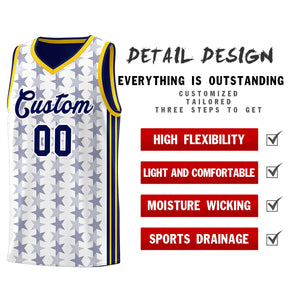 Custom White Navy Star Graffiti Pattern Sets Sports Uniform Basketball Jersey