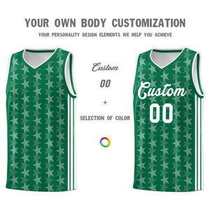 Custom Kelly Green White Star Graffiti Pattern Sets Sports Uniform Basketball Jersey