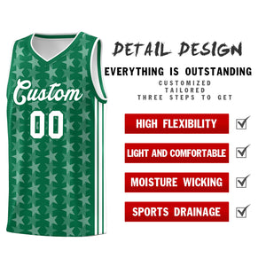 Custom Kelly Green White Star Graffiti Pattern Sets Sports Uniform Basketball Jersey