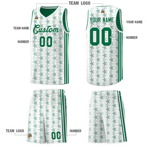 Custom White Kelly Green Star Graffiti Pattern Sets Sports Uniform Basketball Jersey