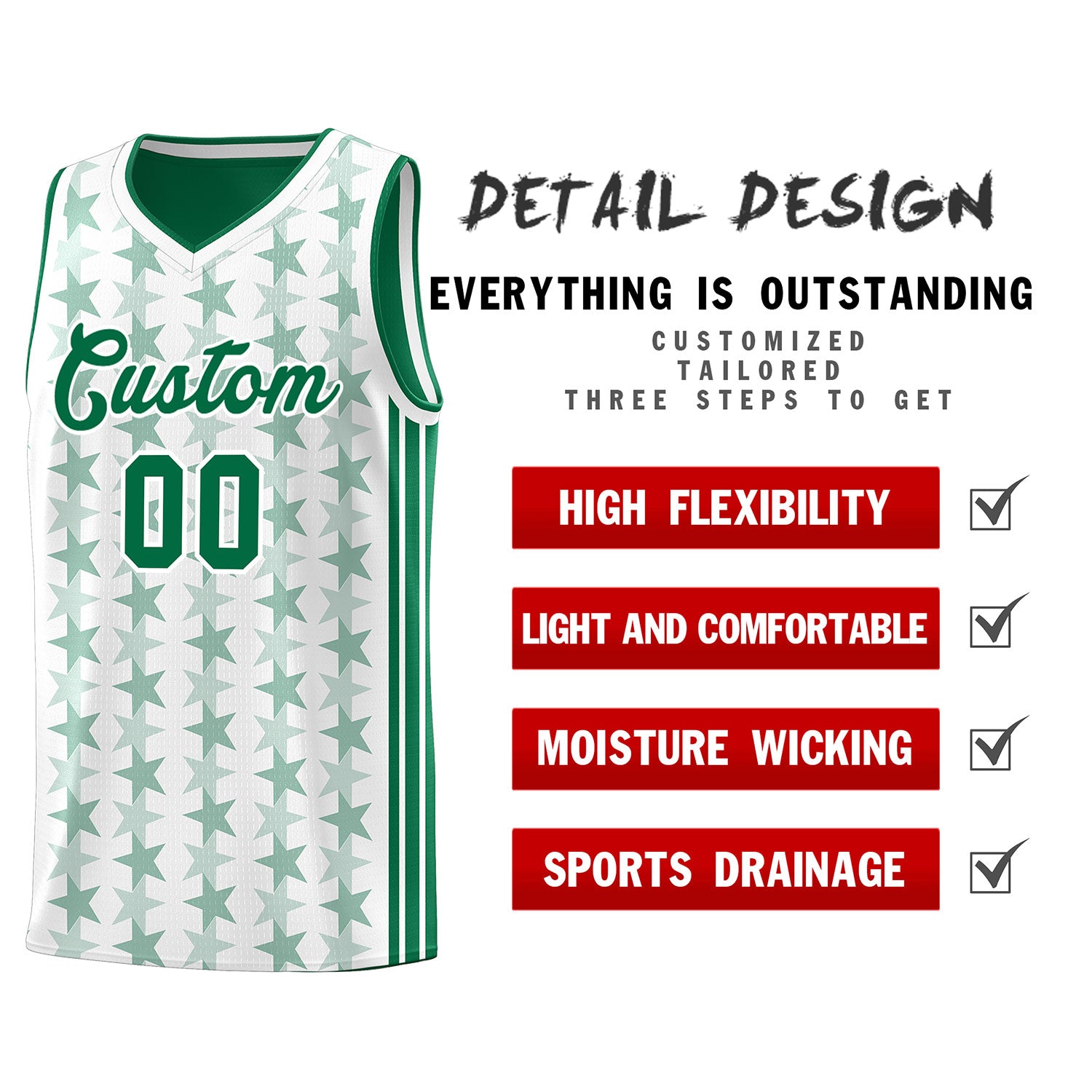 Custom White Kelly Green Star Graffiti Pattern Sets Sports Uniform Basketball Jersey