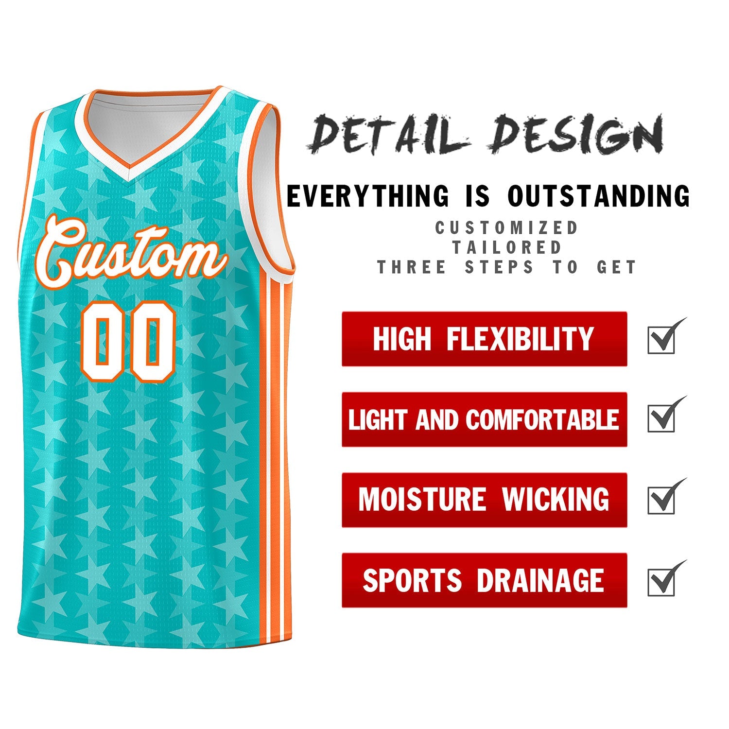 Custom Aqua White Star Graffiti Pattern Sets Sports Uniform Basketball Jersey