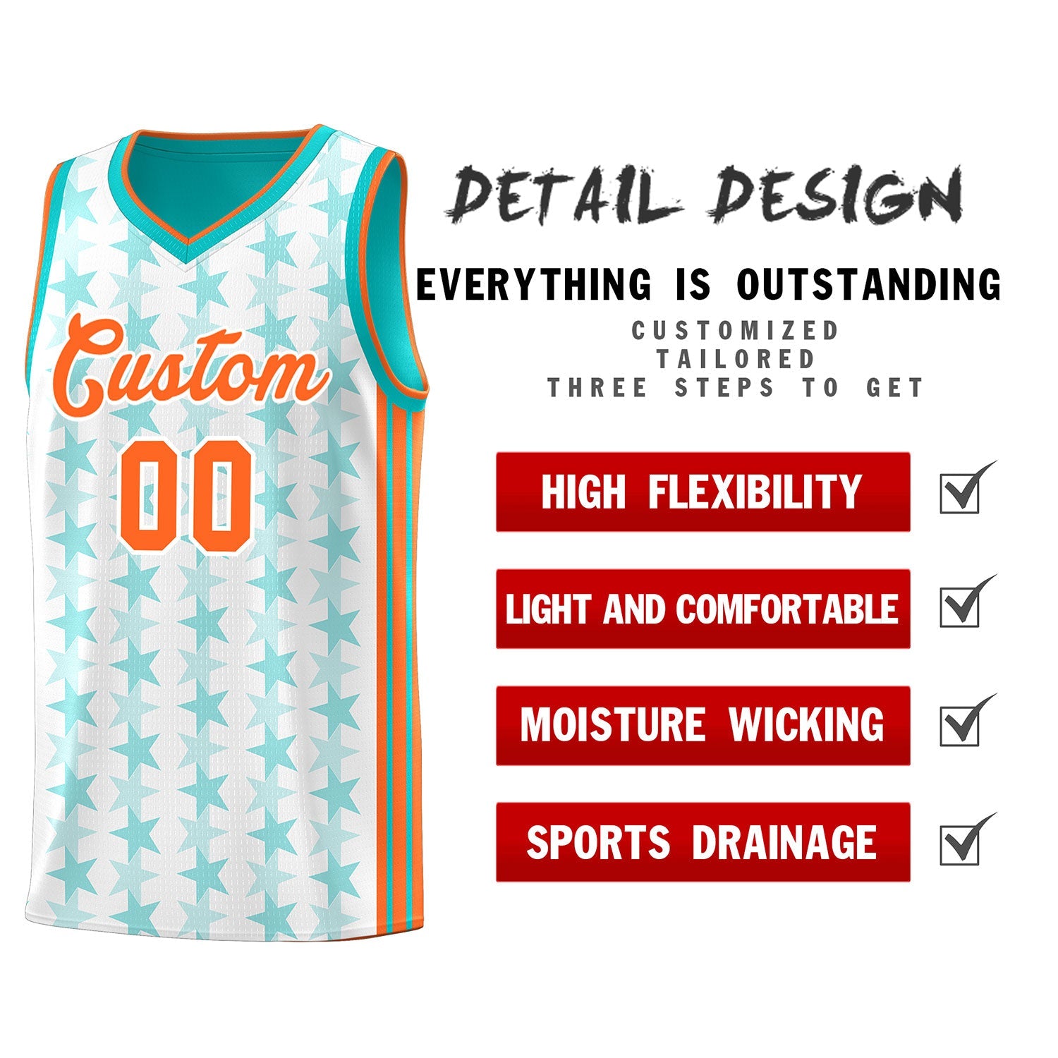 Custom White Aqua Star Graffiti Pattern Sets Sports Uniform Basketball Jersey