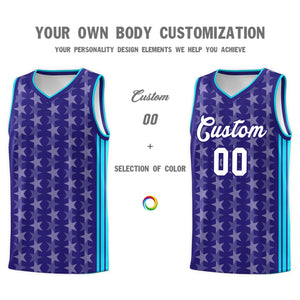 Custom Purple White Star Graffiti Pattern Sets Sports Uniform Basketball Jersey