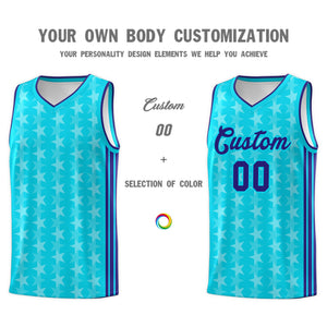 Custom Sky Blue White Star Graffiti Pattern Sets Sports Uniform Basketball Jersey