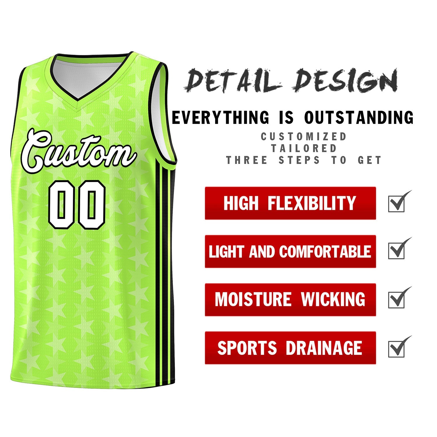 Custom Neon Green White Star Graffiti Pattern Sets Sports Uniform Basketball Jersey