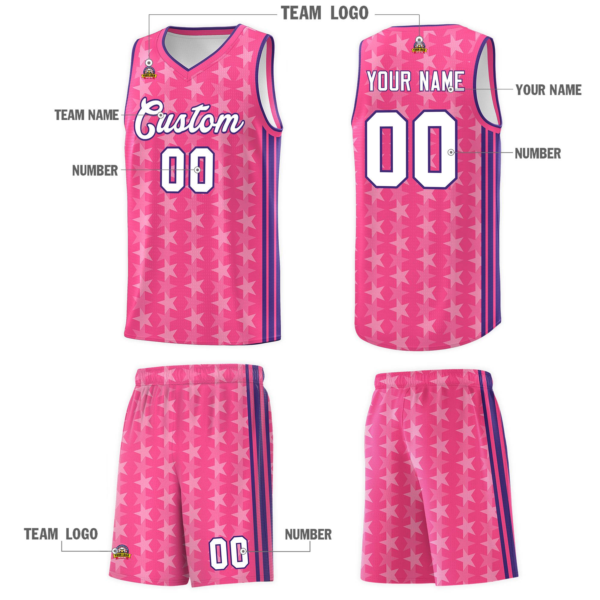 Custom Pink White Star Graffiti Pattern Sets Sports Uniform Basketball Jersey