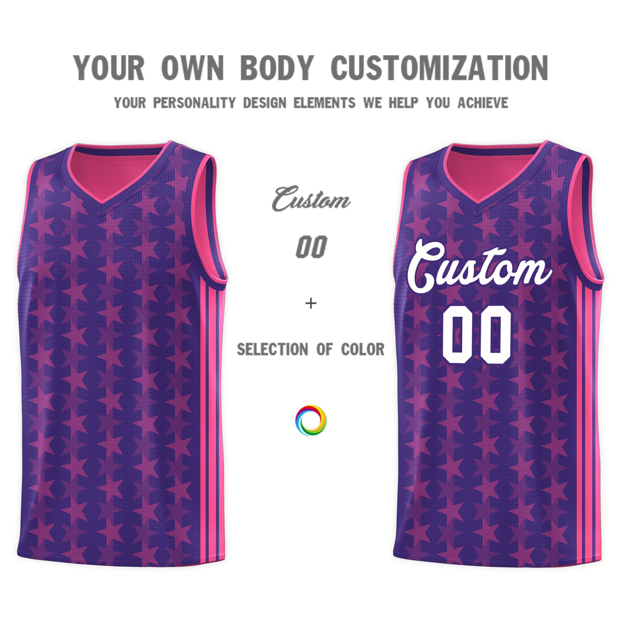 Custom Purple Pink Star Graffiti Pattern Sets Sports Uniform Basketball Jersey