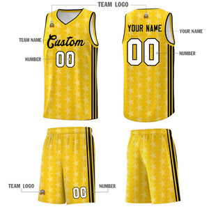 Custom Gold White Star Graffiti Pattern Sets Sports Uniform Basketball Jersey