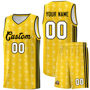 Custom Gold White Star Graffiti Pattern Sets Sports Uniform Basketball Jersey