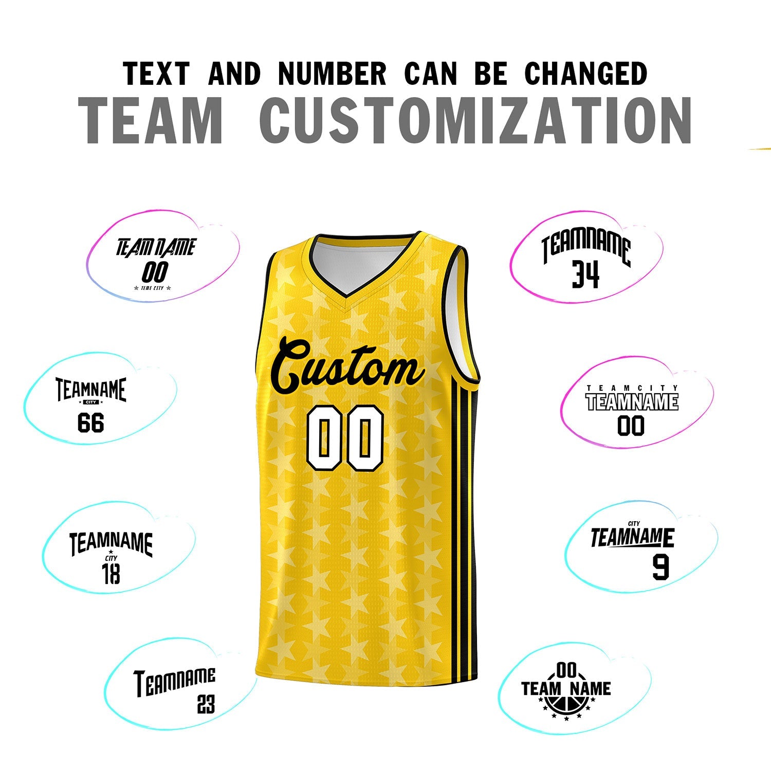 Custom Gold White Star Graffiti Pattern Sets Sports Uniform Basketball Jersey