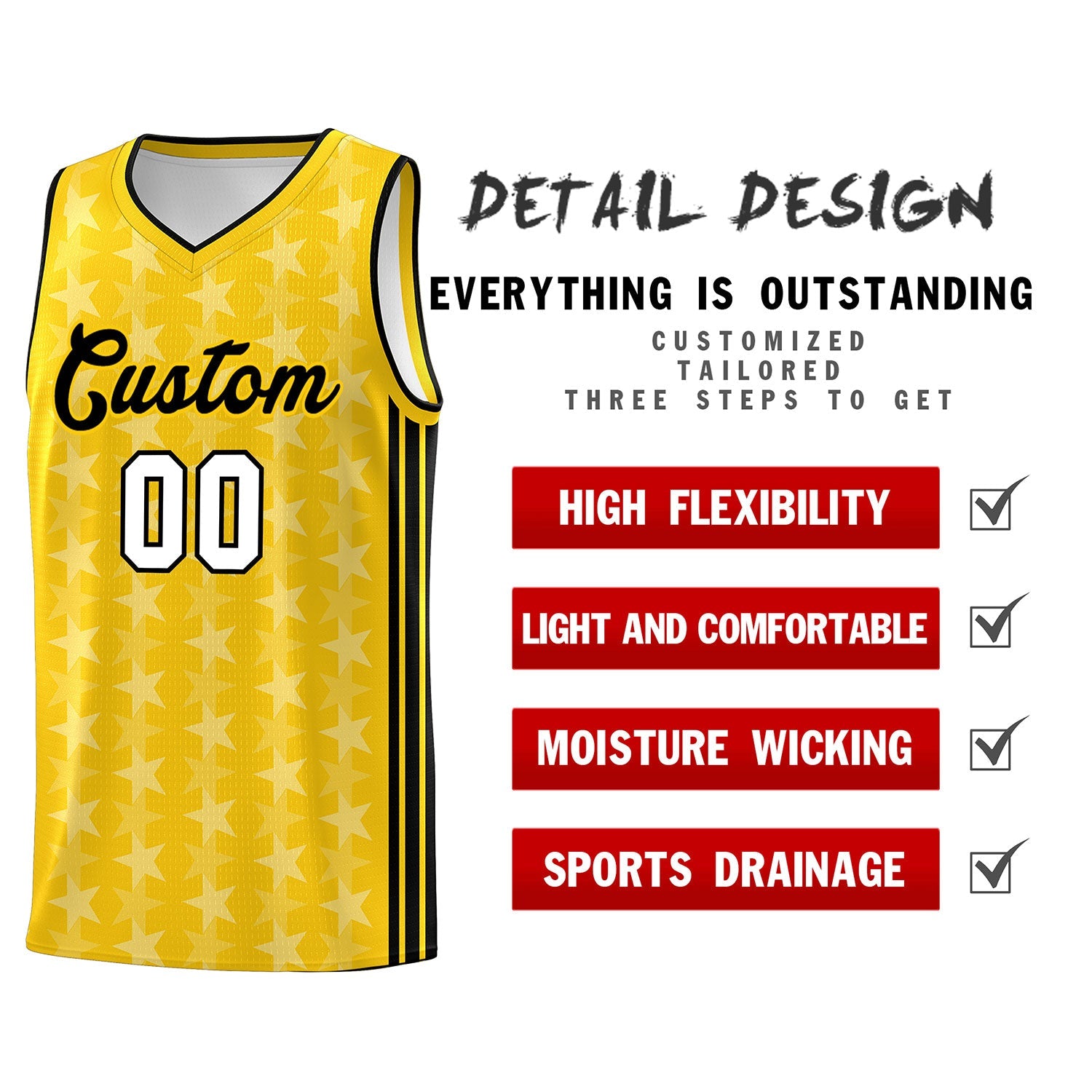 Custom Gold White Star Graffiti Pattern Sets Sports Uniform Basketball Jersey