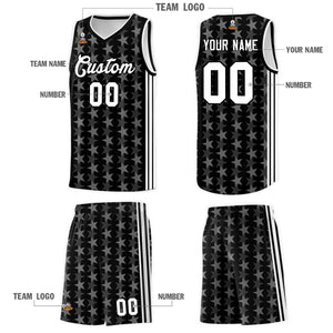 Custom Black White Star Graffiti Pattern Sets Sports Uniform Basketball Jersey