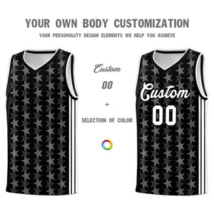 Custom Black White Star Graffiti Pattern Sets Sports Uniform Basketball Jersey