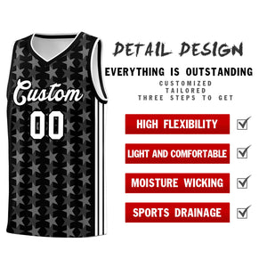 Custom Black White Star Graffiti Pattern Sets Sports Uniform Basketball Jersey