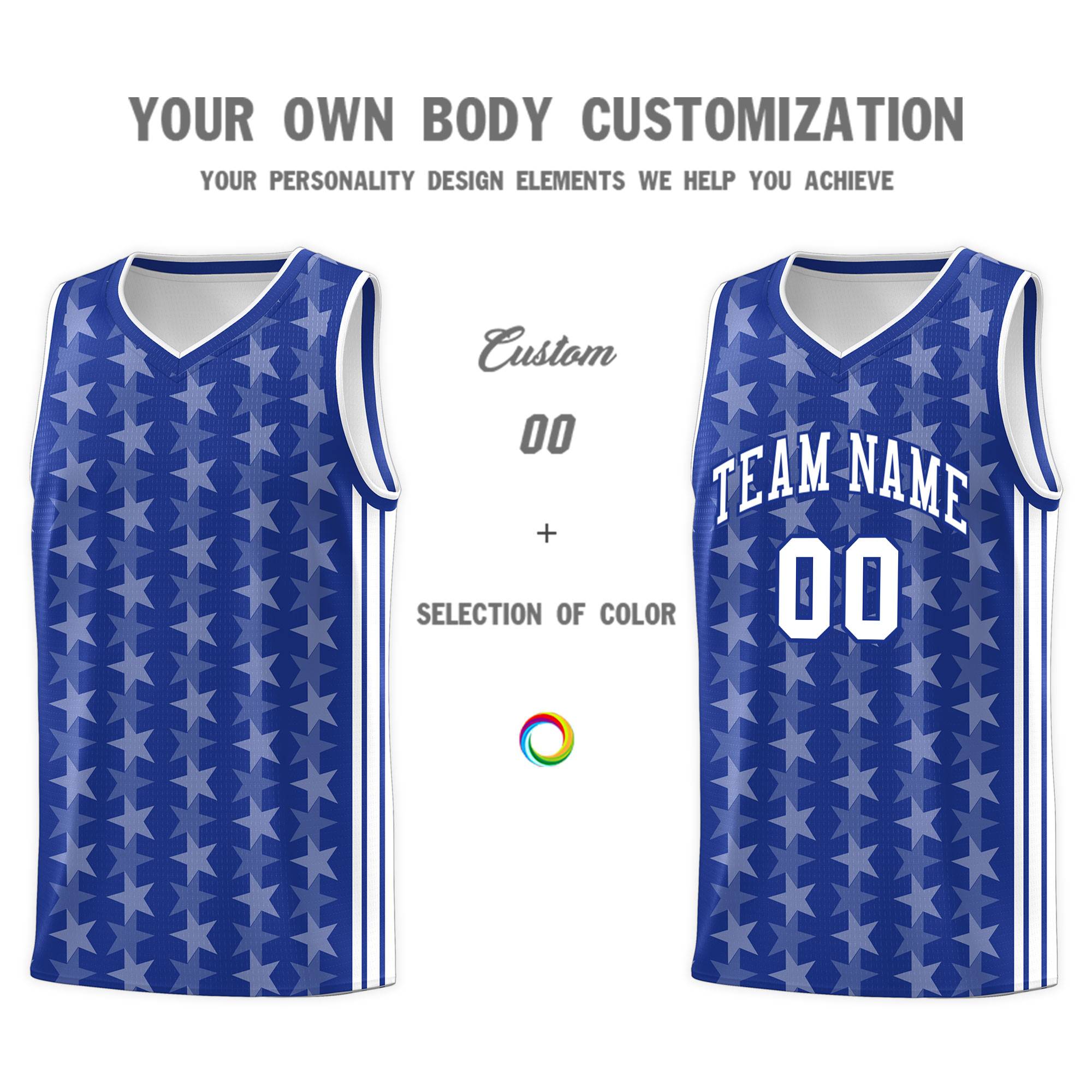 Custom Royal White Star Graffiti Pattern Sets Sports Uniform Basketball Jersey