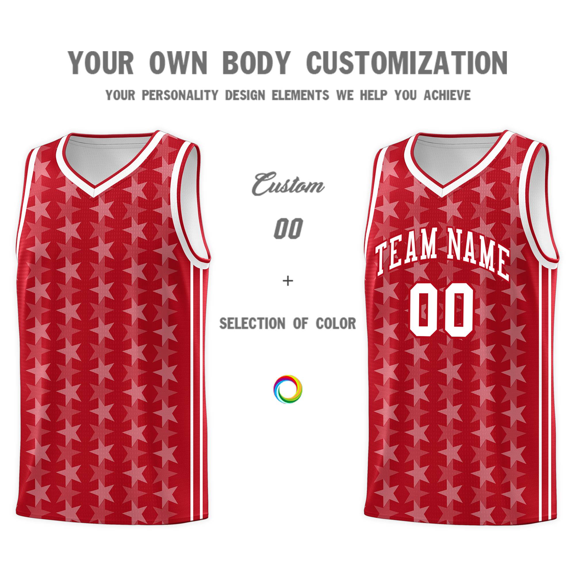 Custom Red White Star Graffiti Pattern Sets Sports Uniform Basketball Jersey