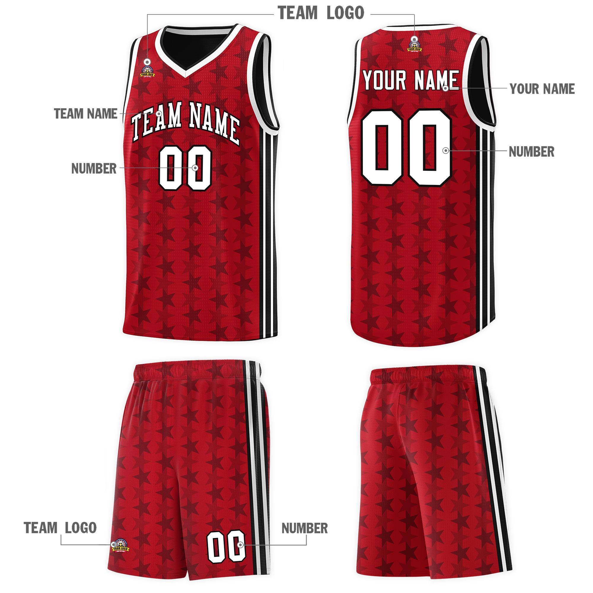 Custom Red Black Star Graffiti Pattern Sets Sports Uniform Basketball Jersey