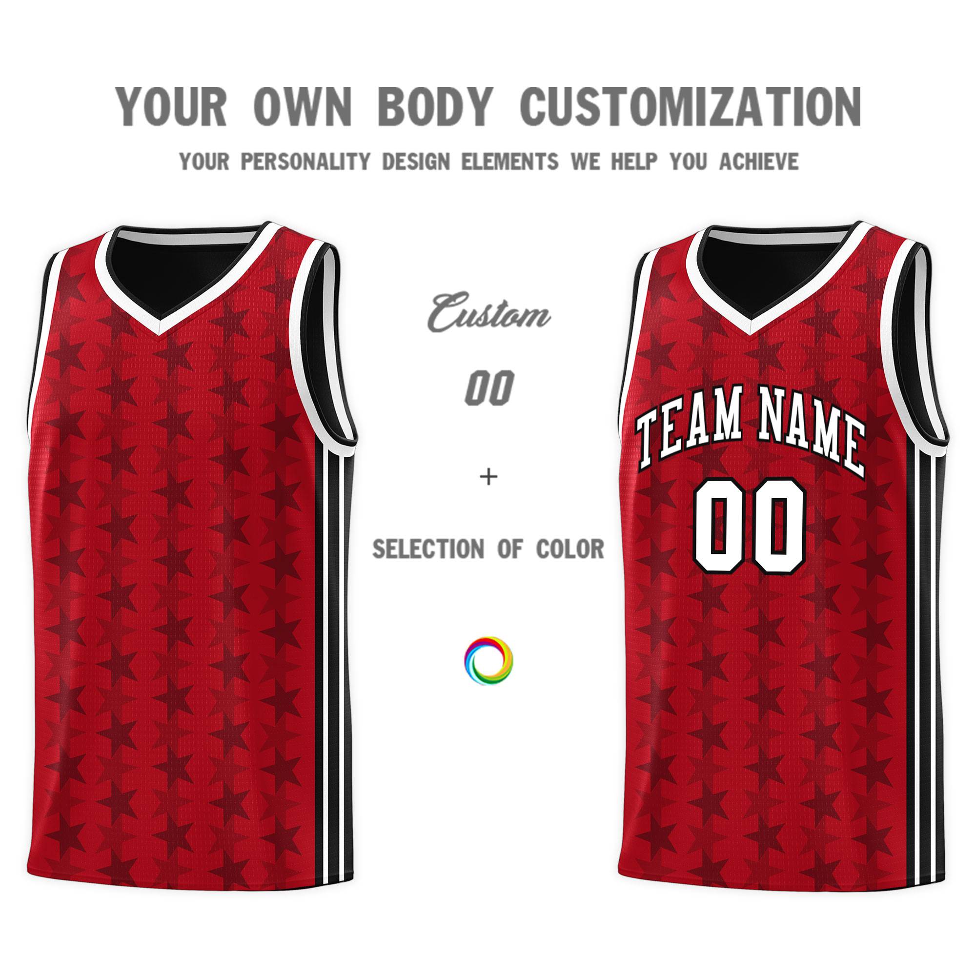 Custom Red Black Star Graffiti Pattern Sets Sports Uniform Basketball Jersey