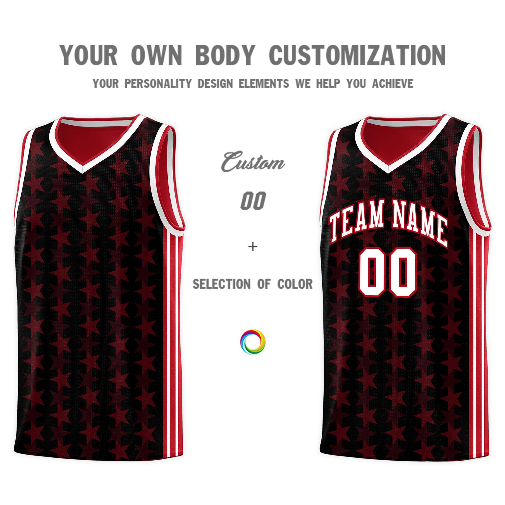 Custom Black Red Star Graffiti Pattern Sets Sports Uniform Basketball Jersey