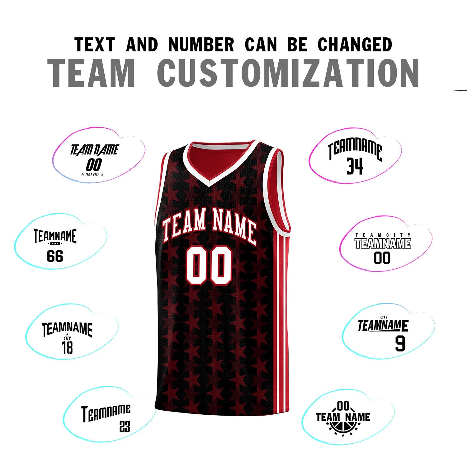 Custom Black Red Star Graffiti Pattern Sets Sports Uniform Basketball Jersey