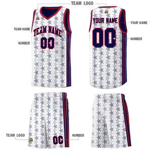 Custom White Navy Star Graffiti Pattern Sets Sports Uniform Basketball Jersey