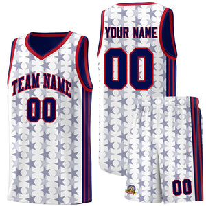 Custom White Navy Star Graffiti Pattern Sets Sports Uniform Basketball Jersey