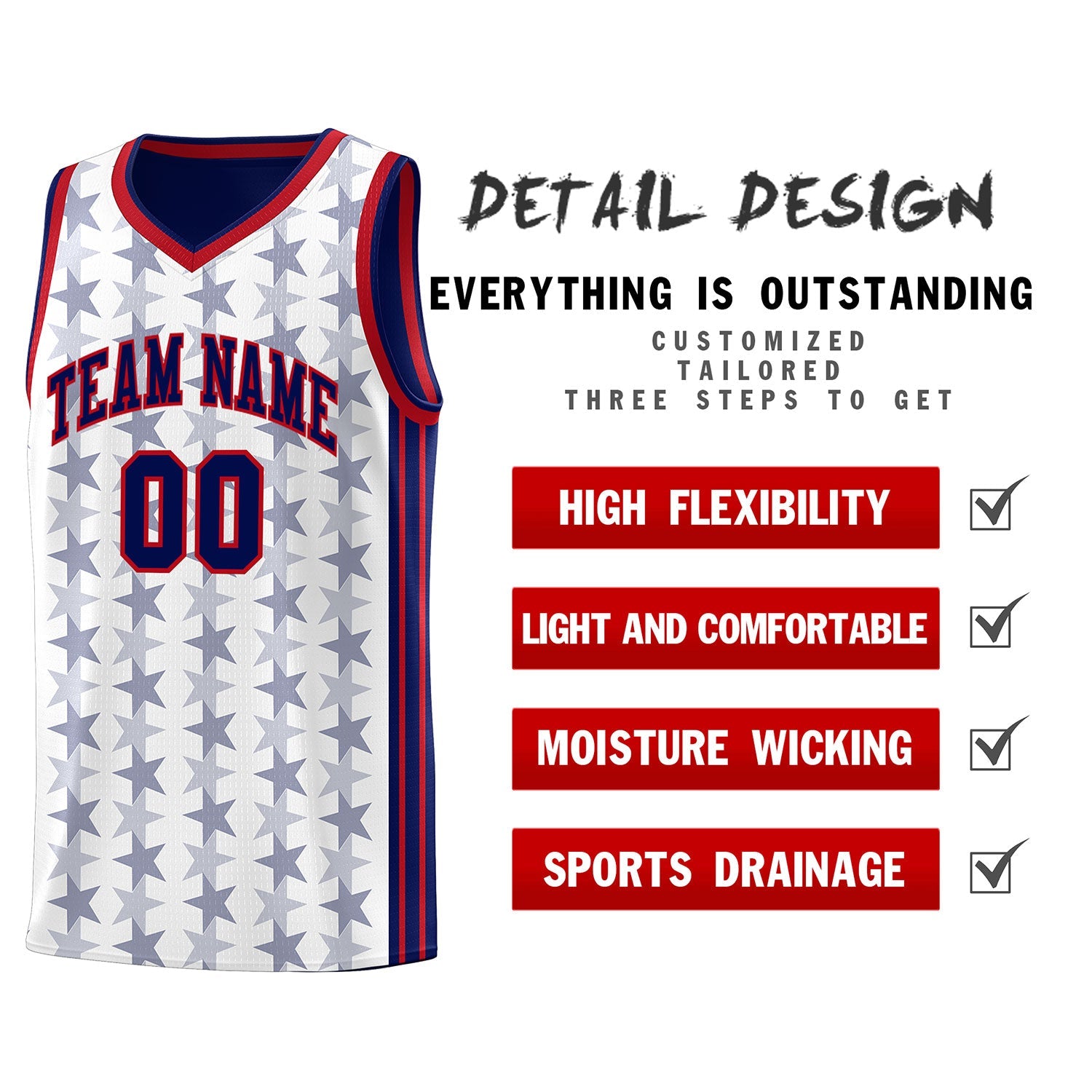 Custom White Navy Star Graffiti Pattern Sets Sports Uniform Basketball Jersey