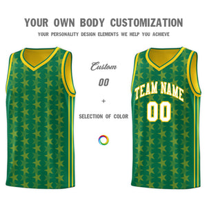 Custom Kelly Green Gold Star Graffiti Pattern Sets Sports Uniform Basketball Jersey