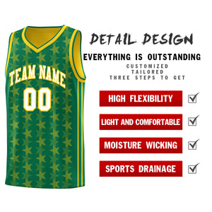 Custom Kelly Green Gold Star Graffiti Pattern Sets Sports Uniform Basketball Jersey