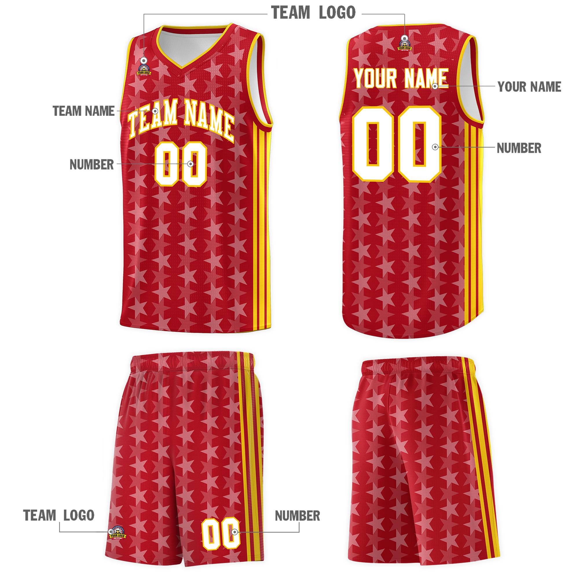 Custom Red White Star Graffiti Pattern Sets Sports Uniform Basketball Jersey