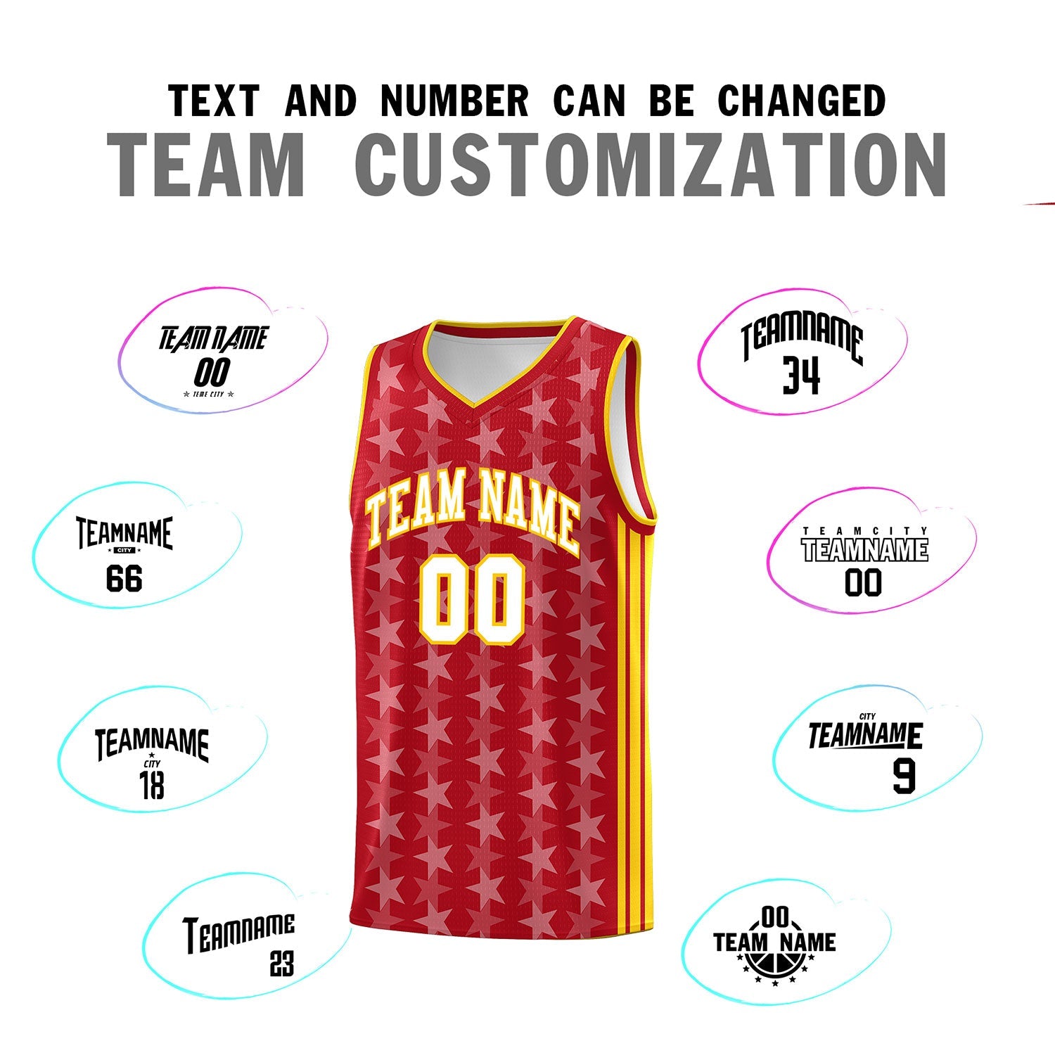 Custom Red White Star Graffiti Pattern Sets Sports Uniform Basketball Jersey