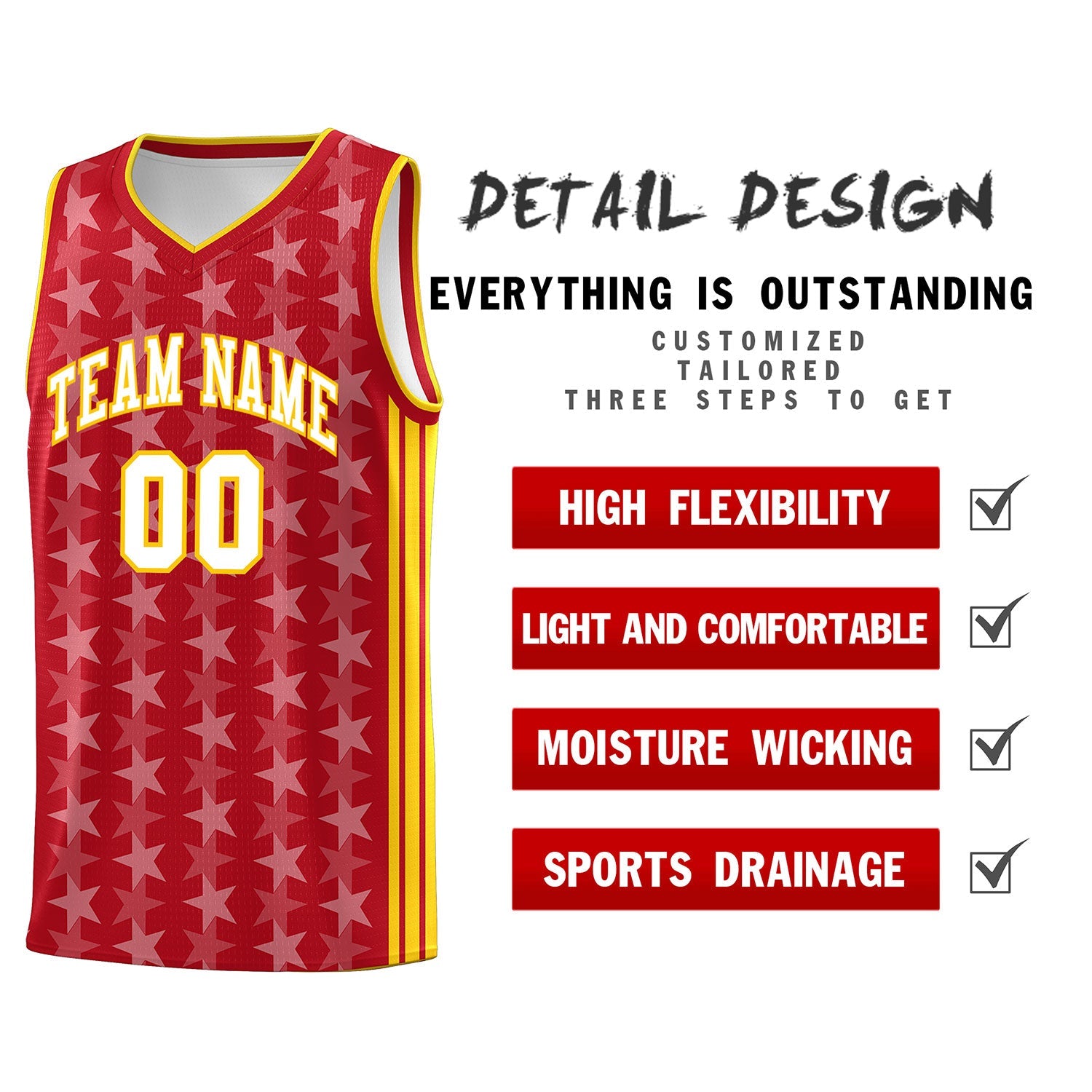 Custom Red White Star Graffiti Pattern Sets Sports Uniform Basketball Jersey