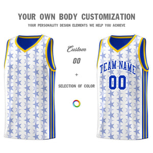 Custom White Royal Star Graffiti Pattern Sets Sports Uniform Basketball Jersey